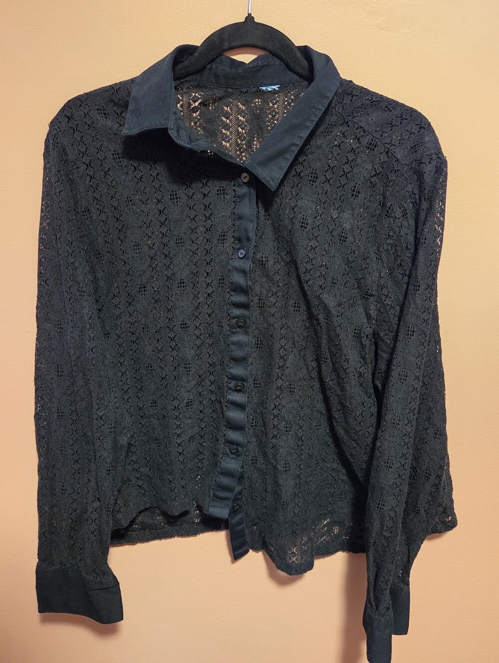 Women's Lace Button Up Long-Sleeve Top - Black